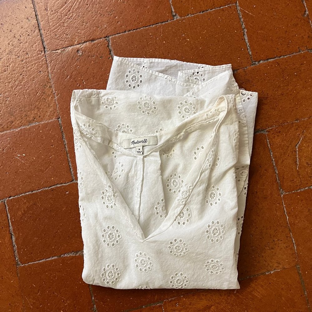 Madewell Eyelet Shirt with Ruffled Sleeves & Back Pleat Size M